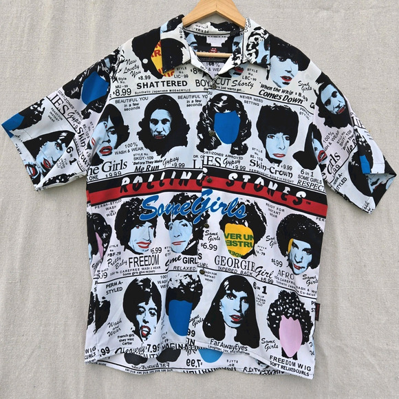Vtg Rolling Stones Some Girls Button Up Shirt XL Album Cover AOP Official 2002 - Picture 1 of 13